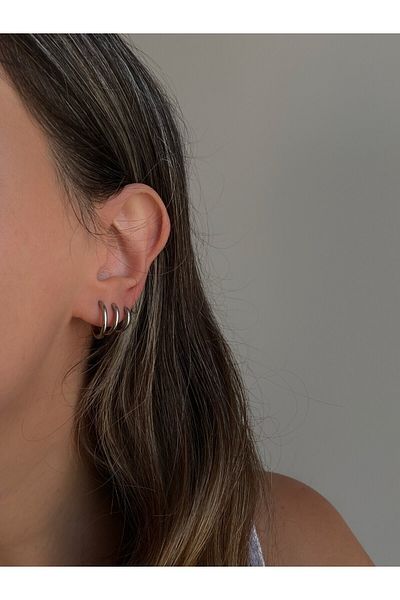 Owentis Steel Silver Basic 3 Size 3 Pairs Hoop Earring Set - Non-darkening-