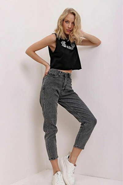 Bella denim Füme Yüksek Bel Likralı Mom Jean Kot Pantolon