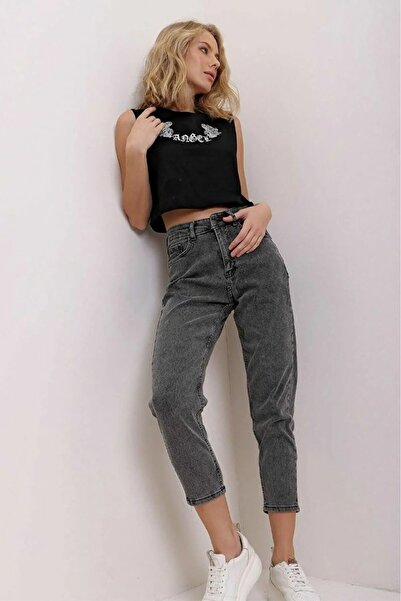 Bella denim Füme Yüksek Bel Likralı Mom Jean Kot Pantolon