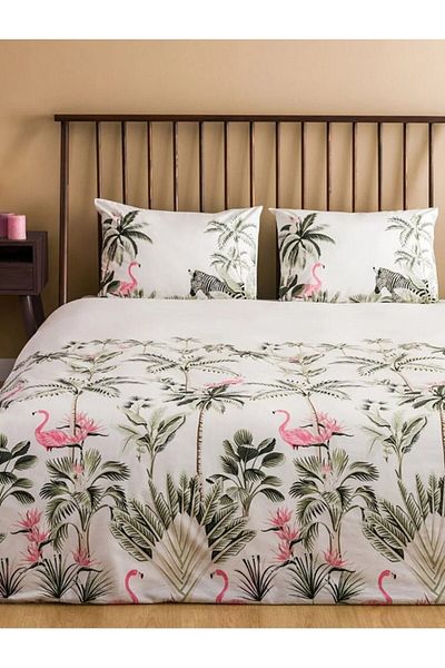 LC Waikiki Set cuvertură dublă LCW HOME Flamingo Printed Ranforce (husă de pilota și 2 fețe de pernă)
