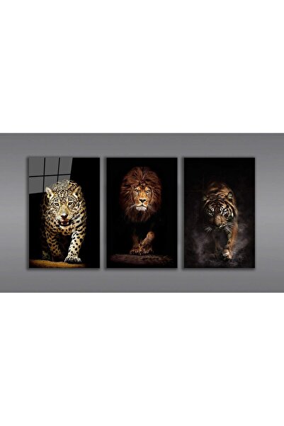 Genel Markalar Aslan,kaplan,jaguar 3 Lü Set (toplam Ölçü 210x110 Cm) Cam Tabl...