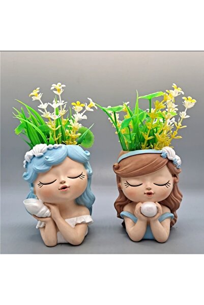 FLORADA PRENSES KIZLAR DEKORATİF 2'Lİ SUKULENT VE KAKTÜS SAKSI SETİ