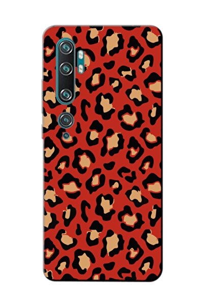 frondcase Xiaomi Mi Note 10 Pro Leopar Desen Kırmızı Telefon Kılıfı