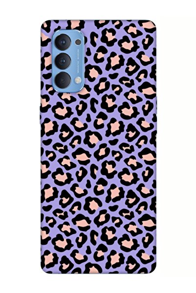 frondcase Oppo Reno 4 Leopar Desen Lila Telefon Kılıfı