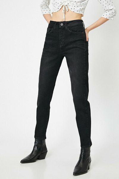 BROSERER Lydie Women's High Waist Black Mom Jeans Lycra Stretchy Jeans Pants momjean