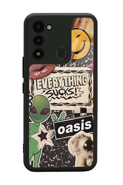 Spoyi Tecno Spark 8c Retro Sticker Tasarımlı Glossy Telefon Kılıfı