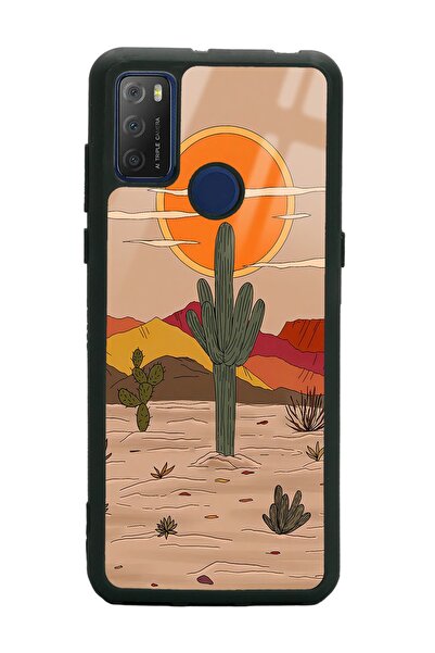 Spoyi Glossy Phone Case for Tcl 20E Retro Cactus Sun Design