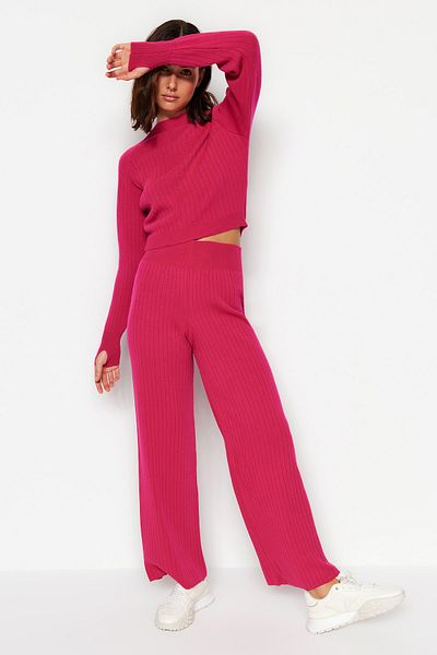 Trendyol Collection Fukszia kötöttáru Crop felső és lábujj részletes alsó készlet - TWOAW24AU00033