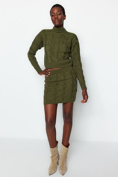 Trendyol Collection Khaki Crop Stand gallér kötöttáru felső és alsó készlet TWOAW24AU00049