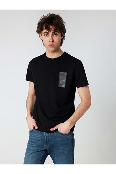 Loft 2031824 تي شيرت بأكمام طويلة وطبعة صدر عادية - - أسود - M - St06202-black-m