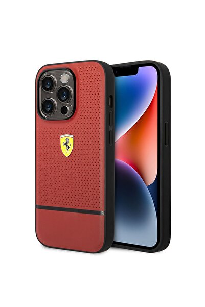 Ferrari Iphone 14 Pro Max Uyumlu Orjinal Lisanslı Kılıf Deri Delikli Ve Çizgi...