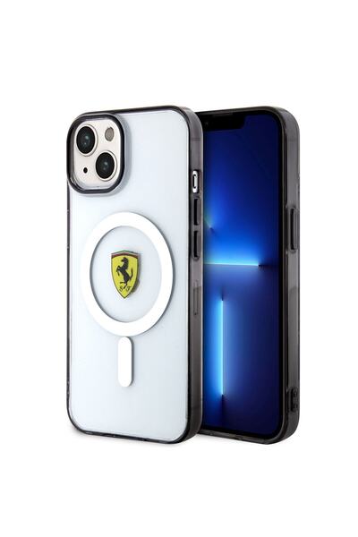 Ferrari Iphone 14 Plus Uyumlu Orjinal Lisanslı Kılıf Magsafe Şarj Transparan Dizayn Kapak
