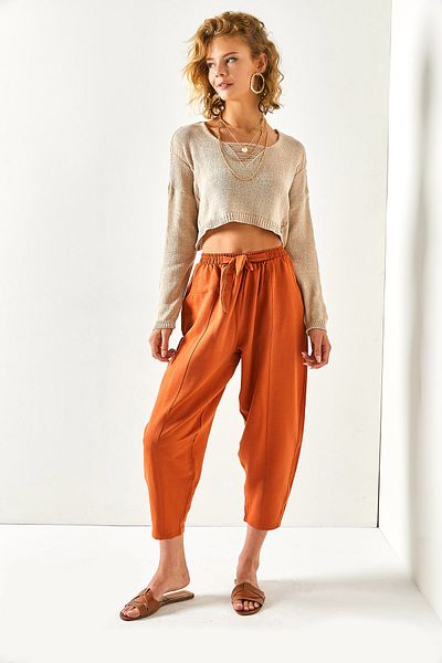 Olalook Damen-Shalwar-Hose aus Leinen mit Zwiebelmuster und Taschennähen, PNT-19000234