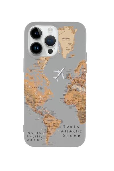 mooodcase Iphone 14 Pro Uyumlu Dünya Harita Desenli Premium Silikonlu Lansman Telefon Kılıfı