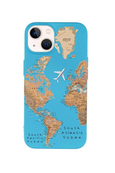 mooodcase Iphone 14 Uyumlu Dünya Harita Desenli Premium Silikonlu Lansman Telefon Kılıfı