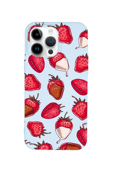 mooodcase Iphone 14 Pro Max Uyumlu Çikolatalı Çilekler Desenli Premium Silikonlu Lansman Telefon Kılıfı