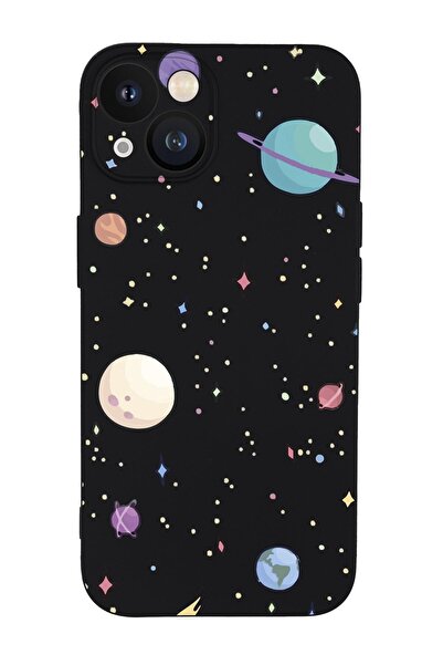 mooodcase Iphone 13 Uyumlu Gezegenler Desenli Kamera Lens Korumalı Darbe Emici Silikonlu Lansman Kılıf