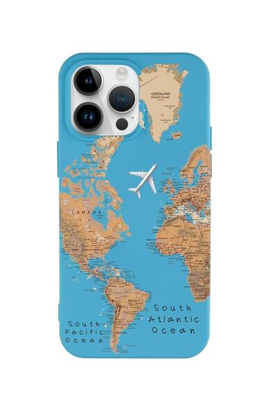 mooodcase Iphone 14 Pro Max Uyumlu Dünya Harita Desenli Premium Silikonlu Lansman Telefon Kılıfı