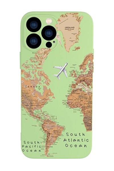 mooodcase Iphone 13 Pro Max Uyumlu Dünya Harita Desenli Kamera Lens Korumalı Darbe Emici Silikonlu Lansman Kıl