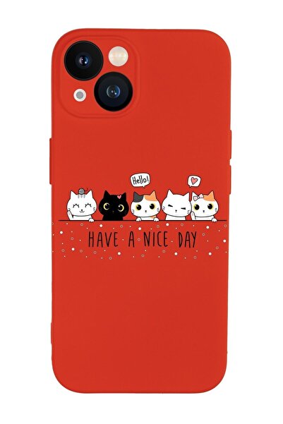 mooodcase Iphone 13 Uyumlu Şirin Kedicikler Desenli Kamera Lens Korumalı Darbe Emici Silikonlu Lansman Kılıf