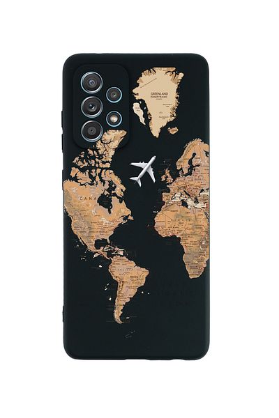 mooodcase حافظة هاتف سامسونج A32 World Map من السيليكون الفاخر باللون الأسود