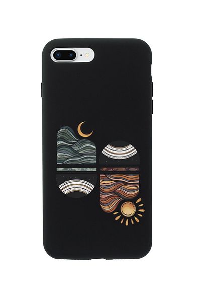 mooodcase حافظة هاتف سوداء من السيليكون الفاخر متوافقة مع هاتف Iphone 7 Plus Sunset Wave