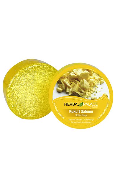 Herbal Palace Sulfur Soap Natural Soap with Glycerin 125 grX 2 Pieces Oily and Acne Skin Cleansing