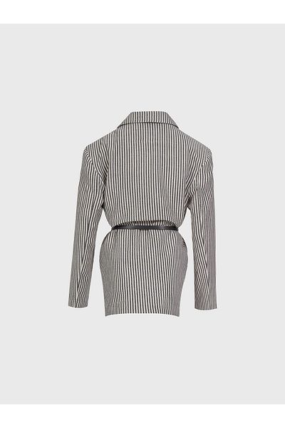 Juste Studio Striped Cotton Belted Double Breasted Jacket