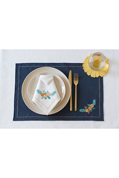 caka home design 2'li Amerikan Servis Dallı Gül ( Lacivert Zemin)