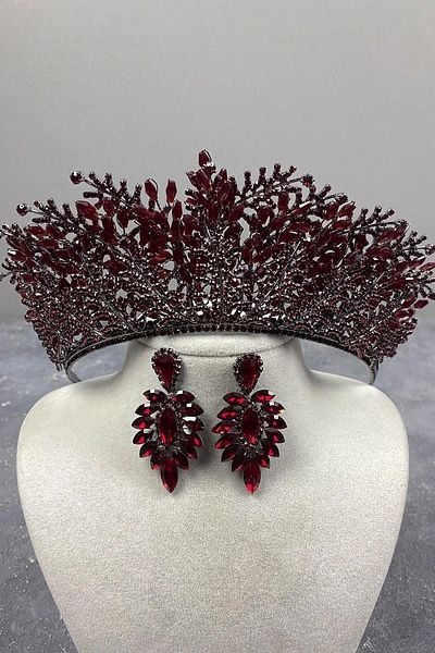 Hayalperest boncuk Burgundy Color Nairobi Model Bridal Crown Drop Jewelled Earring Set Wedding Crown Prom Crown Henna Crown Bridal Crown