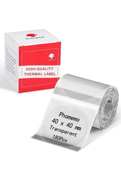 Phomemo 40x40mm/180adet Şeffaf Yuvarlak Etiket - M110/m221/m220/m120/m200/m11...