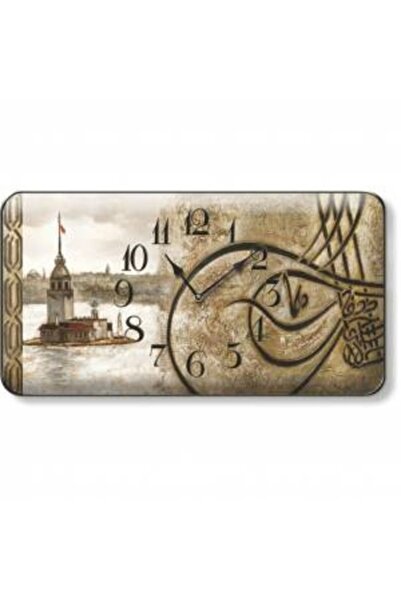 M3DECORİUM Mini Nostaljik Retro 17x9cm Osmanlı Tuğralı Kız Kuleli Bombe Cam Sessiz Duvar ve Buzdolabı Saati