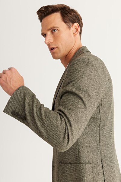 ALTINYILDIZ CLASSICS Ανδρικό σακάκι σακάκι με μοτίβο γιακά με μοτίβο Χακί Slim Fit Slim Fit