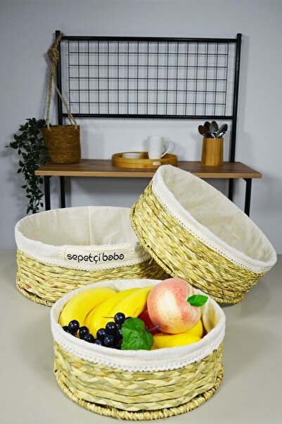 SepetçiBaba 3 Lü Yuvarlak Krem Çok Amaçlı Sepet Seti