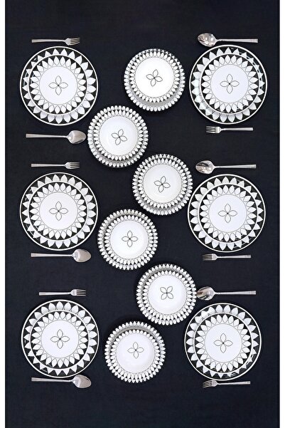 VENÜS HOME DECORATION Siyah Elips Model 6 Kişilik 24 Parça Yemek Takımı