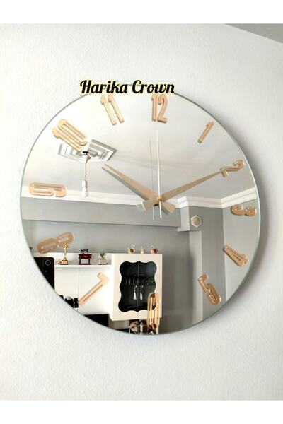 harika crown GERÇEK AYNALI DEKORATİF DUVAR SAATİ (50 CM)