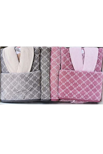 Özdilek Diamond Soft Family Bathrobe Set Grey-Claret Red