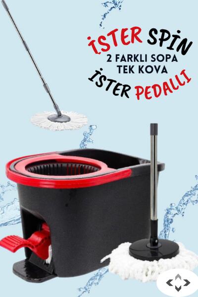 LİGROUND Cleanped Pedallı Spin Mop Temizlik Seti - Tek Kova 2 Sap -