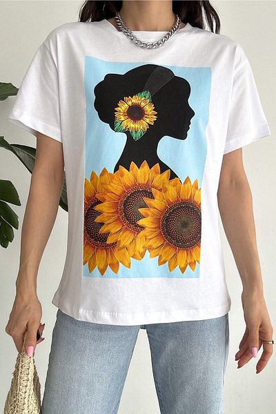 FEMELLE Women's White New Season Printed Cotton T-Shirt
