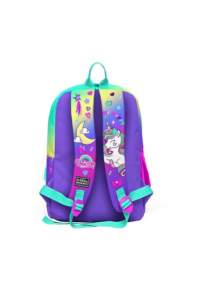 Coral High Lavanda Aqua Green Unicorn Model - Geantă de școală din 3 piese cu USB