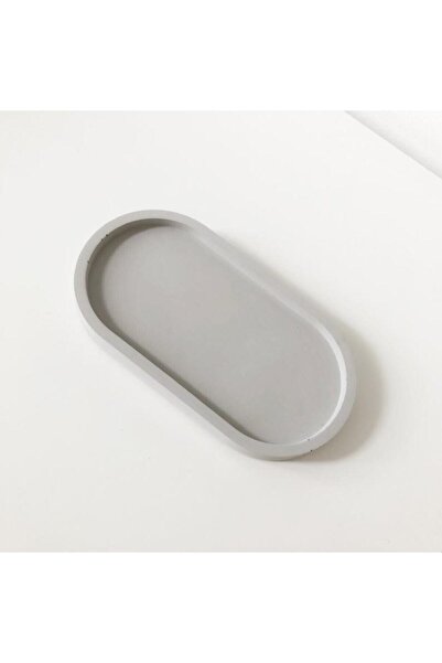 Orange Atelier 2 Pieces Decorative Oval Gray Concrete Trinket Plate Concrete Jewelry Plate Candle Plate Candle Holder Organizer