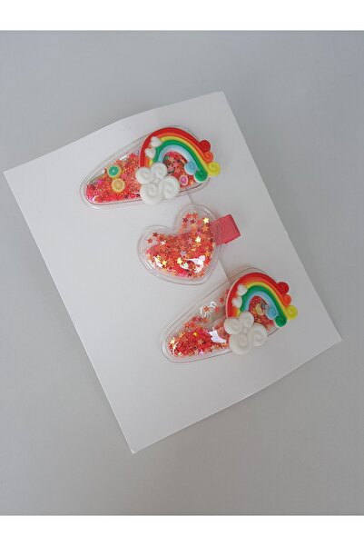 swan butik Girl Baby 3-Piece Buckle Set; Red Rainbow and Transparent Heart