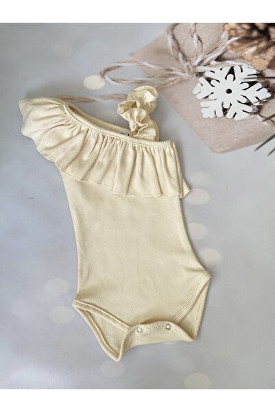 Mini Kids Baby Kız Bebek Krem Fırfırlı Tek Omuz Askılı Çıtçıtlı Body Zıbın