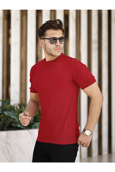 COOL TARZ Κόκκινο ανδρικό πλεκτό μπλουζάκι με στρογγυλό γιακά