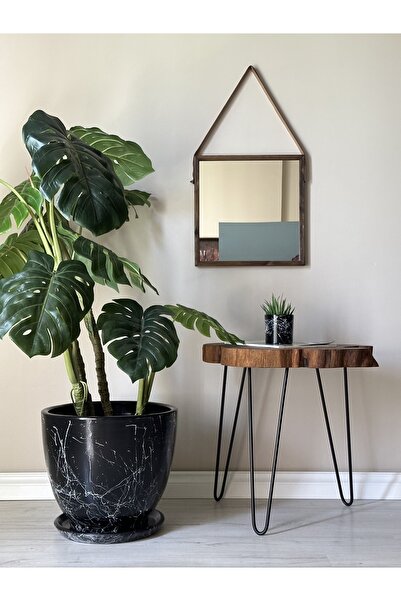 odka 40litre Klasik Saksı Tabaklı 40cmx40cm Mia Siyah Mermer Desenli