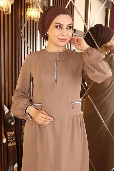 Modamihram Zipper Detailed Dress Mink 10269
