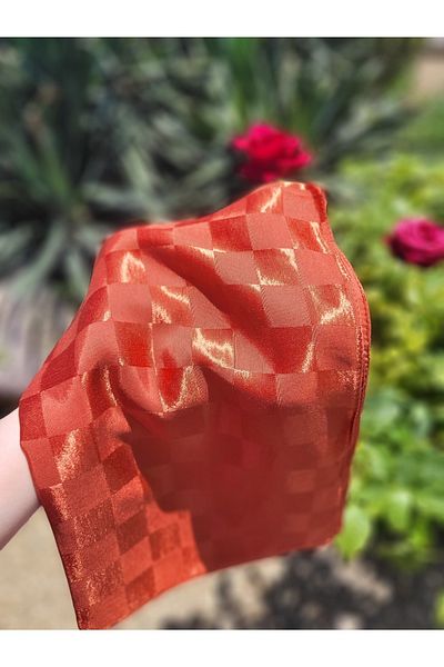 FRESCO SCARFS Γυναικεία Hijab Μεταξένιο Βαμβακερό Ζακάρ Φωτεινό σάλι με μοτίβο σκακιέρας*πορτοκαλί