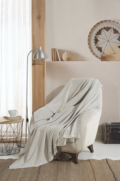 Lux Touch Vera Gray 2 Pieces Sofa Armchair Cover Shawl 150 X 200 Cm TV Blanket Throw Cotton