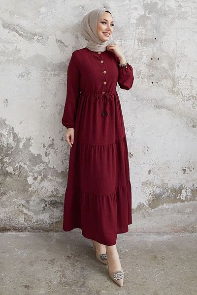 InStyle Pamela Buttoned Ayrobin Dress - Claret Red
