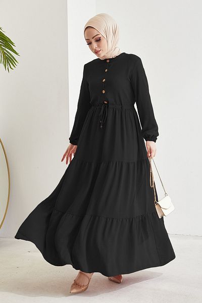 InStyle Pamela Ayrobin Hijab-Kleid mit Knöpfen – Schwarz